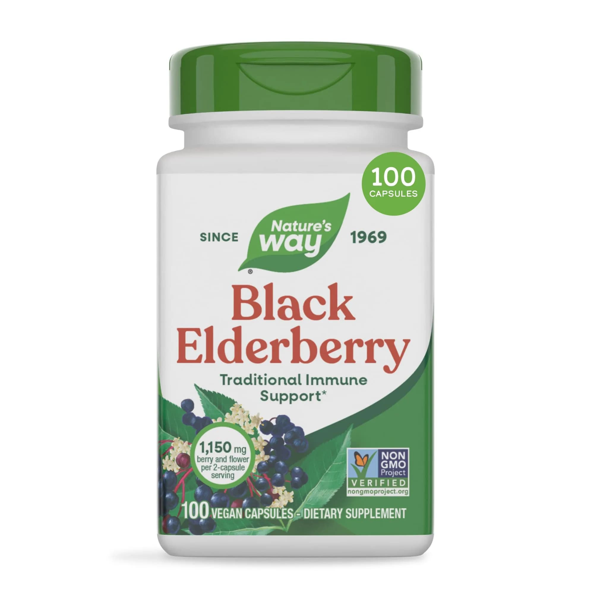 Nature's Way Black Elderberry Capsules 100 Count | Traditional Immune Support with European Elderberry & Flower