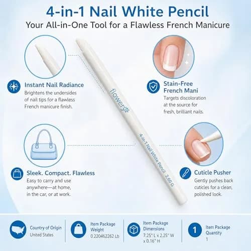 Flowery White Nail Pencil – Under Nail Whitener & Cuticle Pusher for Natural French Manicure Look thumbnail 3