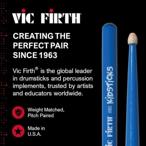Vic Firth American Classic Blue Kidsticks | Designed for children 3-8, premium USA hickory, bright blue finish, quality sound, easy grip thumbnail 9