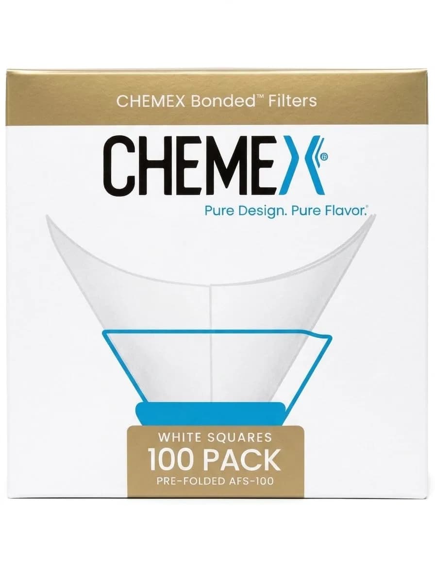 Chemex Bonded Square Coffee Filters, 100 Count | 20-30% Thicker Paper for Pure Coffee Flavor — Clear