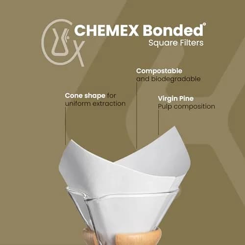 Chemex Bonded Square Coffee Filters, 100 Count | 20-30% Thicker Paper for Pure Coffee Flavor thumbnail 2