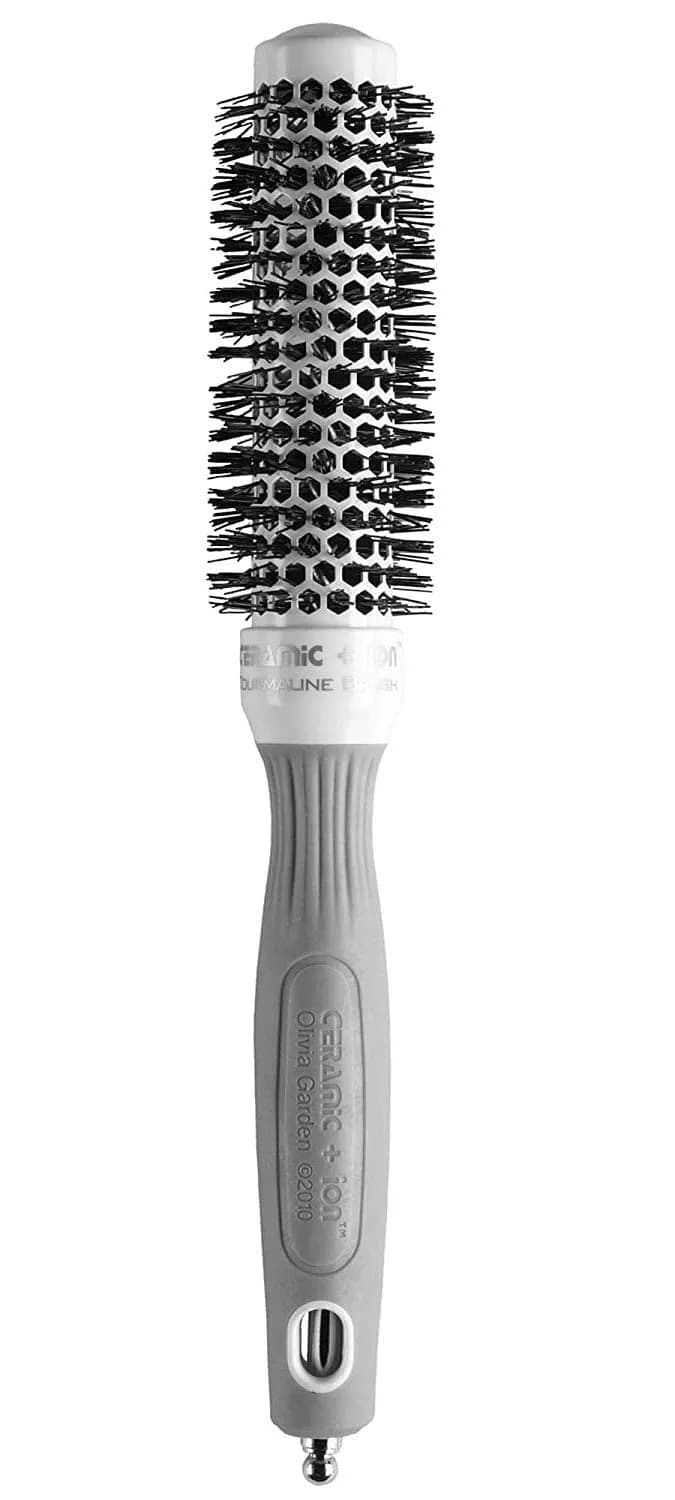 Olivia Garden Ceramic + Ion Round Thermal Hair Brush 3.5" Diameter | Vented Ceramic Barrel for Faster Styling — White/Grey