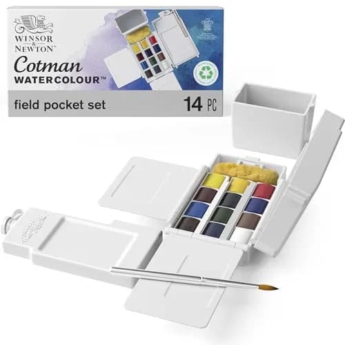 Winsor & Newton Cotman 14 Piece Watercolor Paint Set with Brush and Travel Accessories thumbnail 1