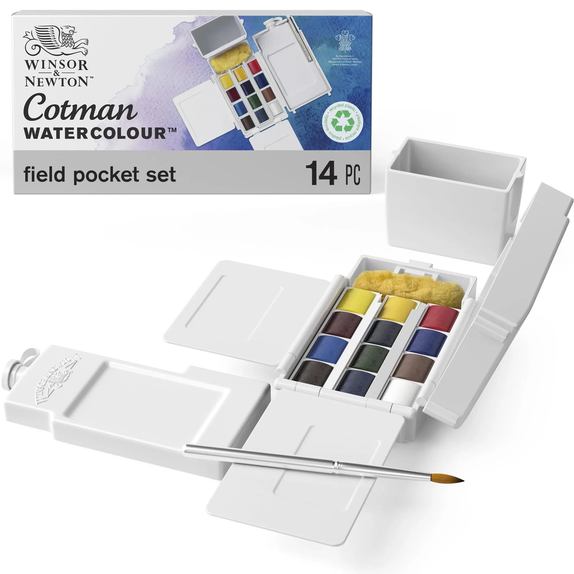 Winsor & Newton Cotman 14 Piece Watercolor Paint Set with Brush and Travel Accessories