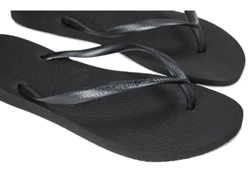 Havaianas Women's Slim Flip Flops Sandals - Black, 7/8 | Cushioned rice pattern sole for summer comfort thumbnail 7