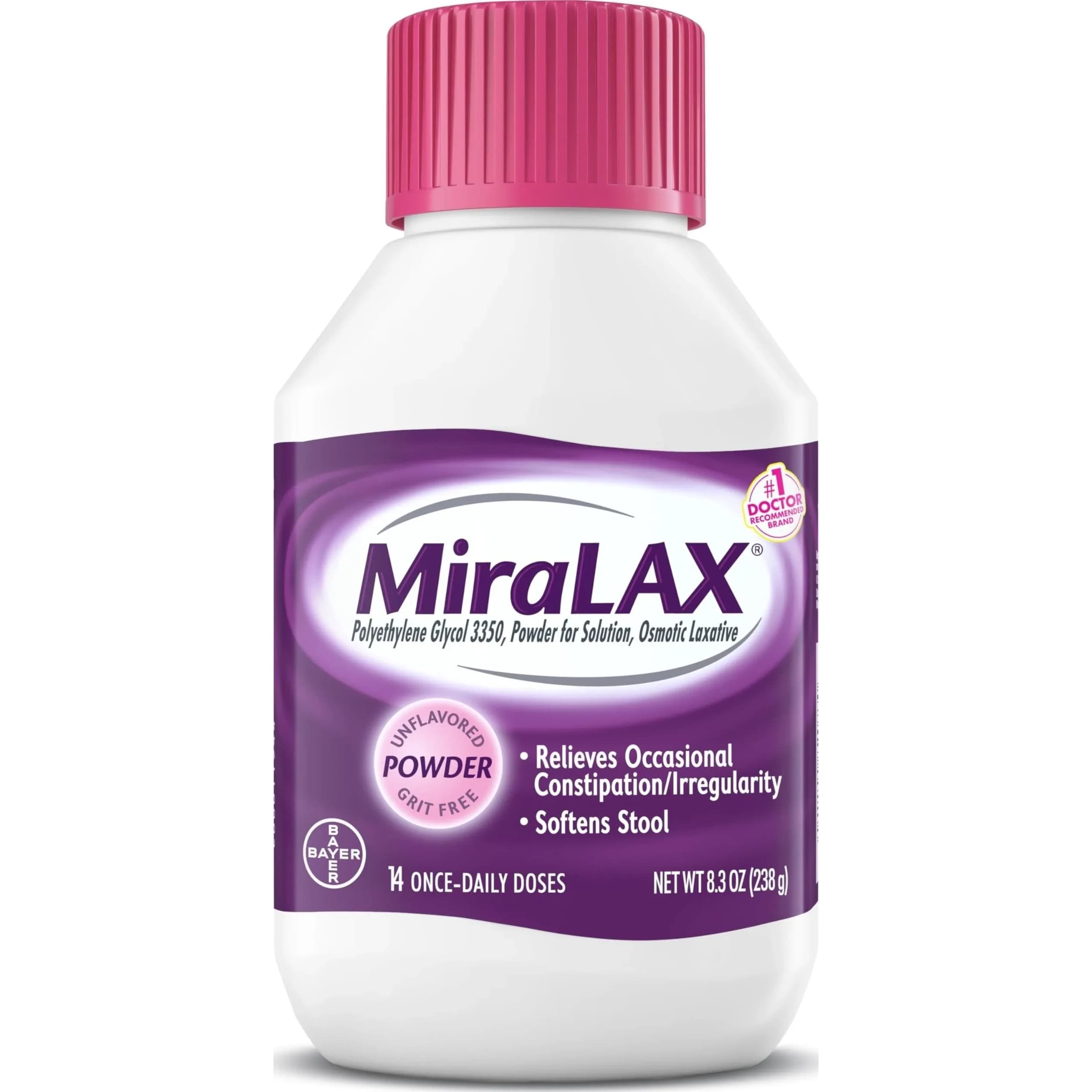 MiraLAX Gentle Constipation Relief Powder, PEG 3350, 14 Doses | Physician Recommended Osmotic Laxative