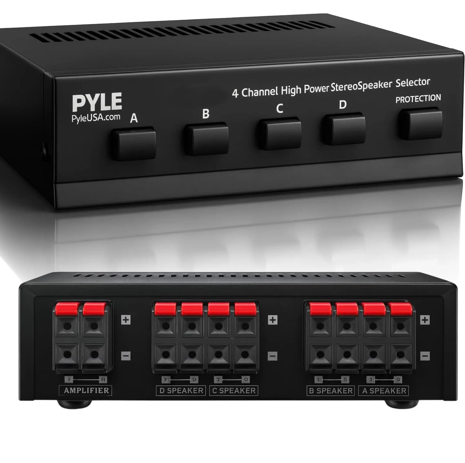 Pyle 4-Channel High Power Stereo Speaker Selector - A/B/C/D | 4 Pairs of Speakers, 100W/Channel, 14-Gauge Wires - main product image