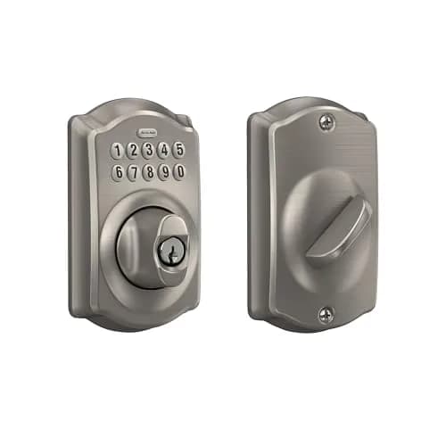Schlage Electronic Keypad Deadbolt Lock, Camelot Trim, Satin Nickel | Secure Keyless Entry with Durable Metal Construction thumbnail 1