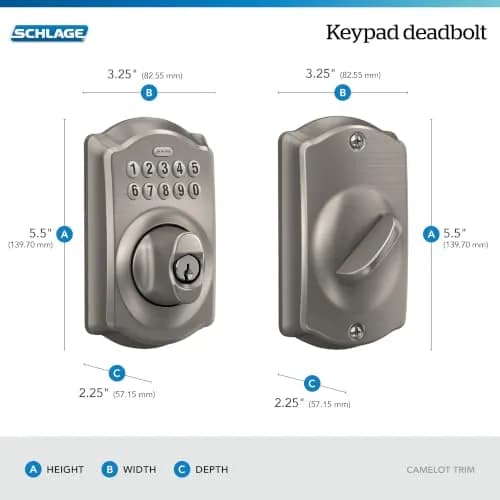 Schlage Electronic Keypad Deadbolt Lock, Camelot Trim, Satin Nickel | Secure Keyless Entry with Durable Metal Construction thumbnail 3
