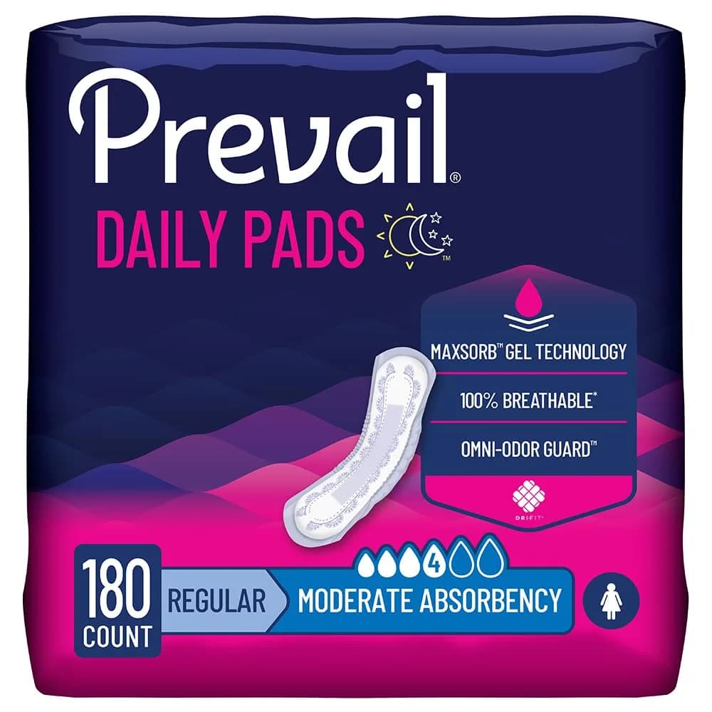 Prevail Moderate Absorbency Incontinence Pads 180 Count | Discreet Comfort & Odor Control - main product image