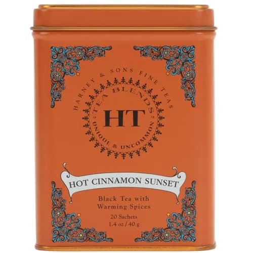 Harney & Sons Caffeinated Hot Cinnamon Sunset Black Tea with Orange and Cloves Tin 20 Sachets | Bold Spice Flavor, Hot or Iced thumbnail 1
