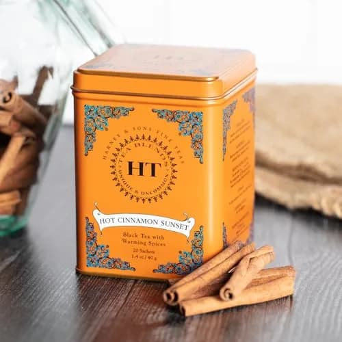Harney & Sons Caffeinated Hot Cinnamon Sunset Black Tea with Orange and Cloves Tin 20 Sachets | Bold Spice Flavor, Hot or Iced thumbnail 5