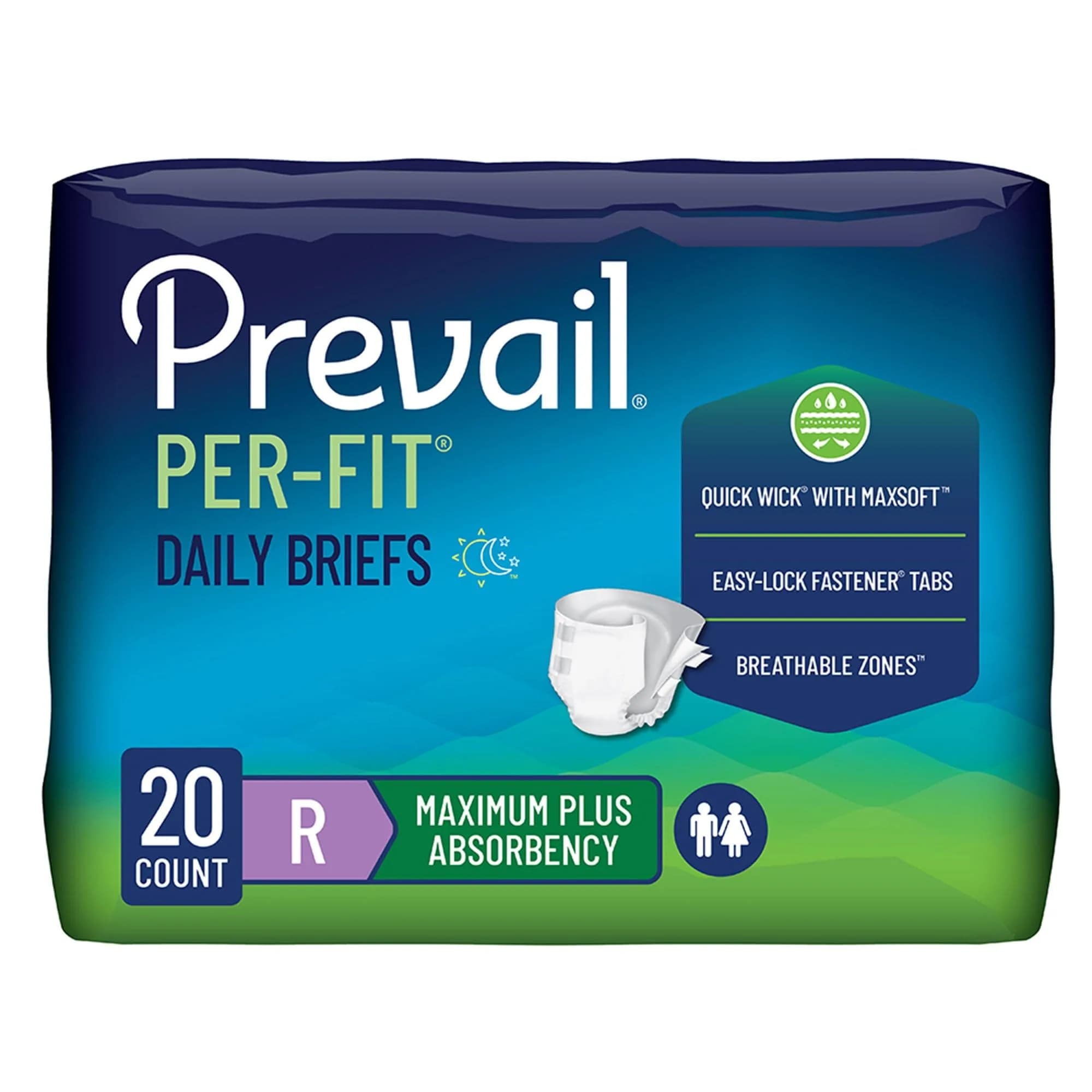 Prevail Per-Fit Daily Briefs, Regular, Unisex, 80 ct | Heavy Absorbency Night & Day - main product image