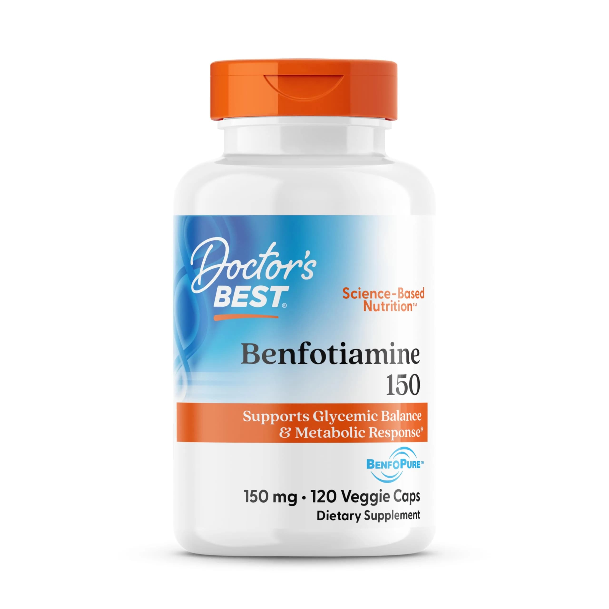 Doctor's Best Benfotiamine 150mg Supplement | Non GMO, Vegan, 120 Veggie Caps - main product image