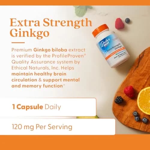 Doctor's BEST Extra Strength Ginkgo Biloba Capsules 120 mg | Brain & Memory Support, Vegan, Gluten-Free thumbnail 2