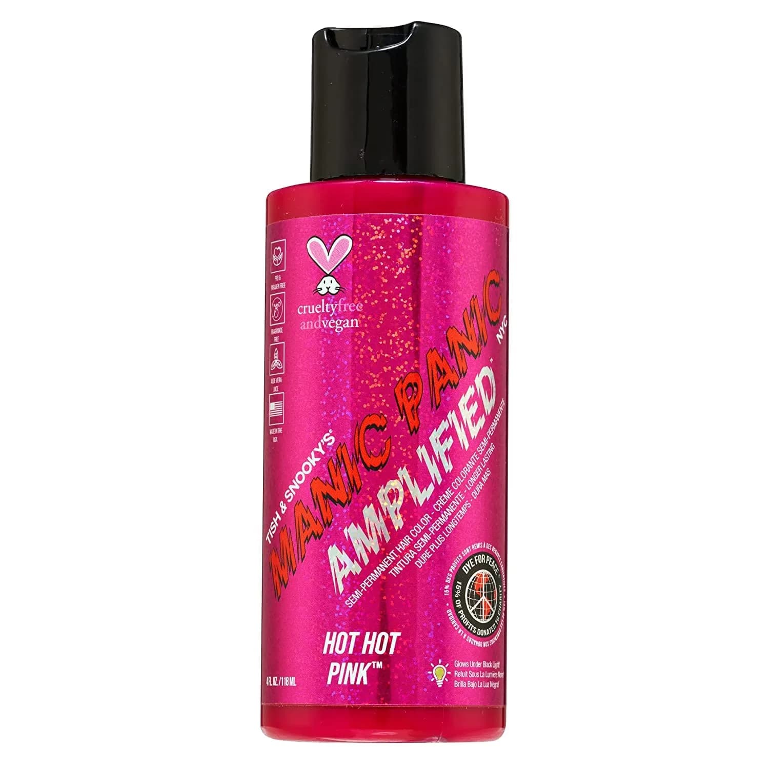 MANIC PANIC Electric Lizard Green Hair Color - Amplified - 118ml (4 Fl Oz) | Neon Green Hair Dye That Glows Under Blacklight — Hot Hot Pink