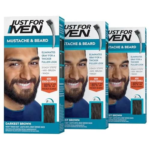 Just For Men Mustache & Beard Dye, Darkest Brown M-50 (3 Pack) | Keratin & Biotin Enriched for Coarse Facial Hair thumbnail 1