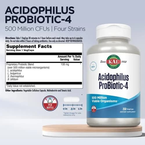 KAL Acidophilus ProBiotic-4 250 VegCaps | Digestive & Gut Health Support thumbnail 3