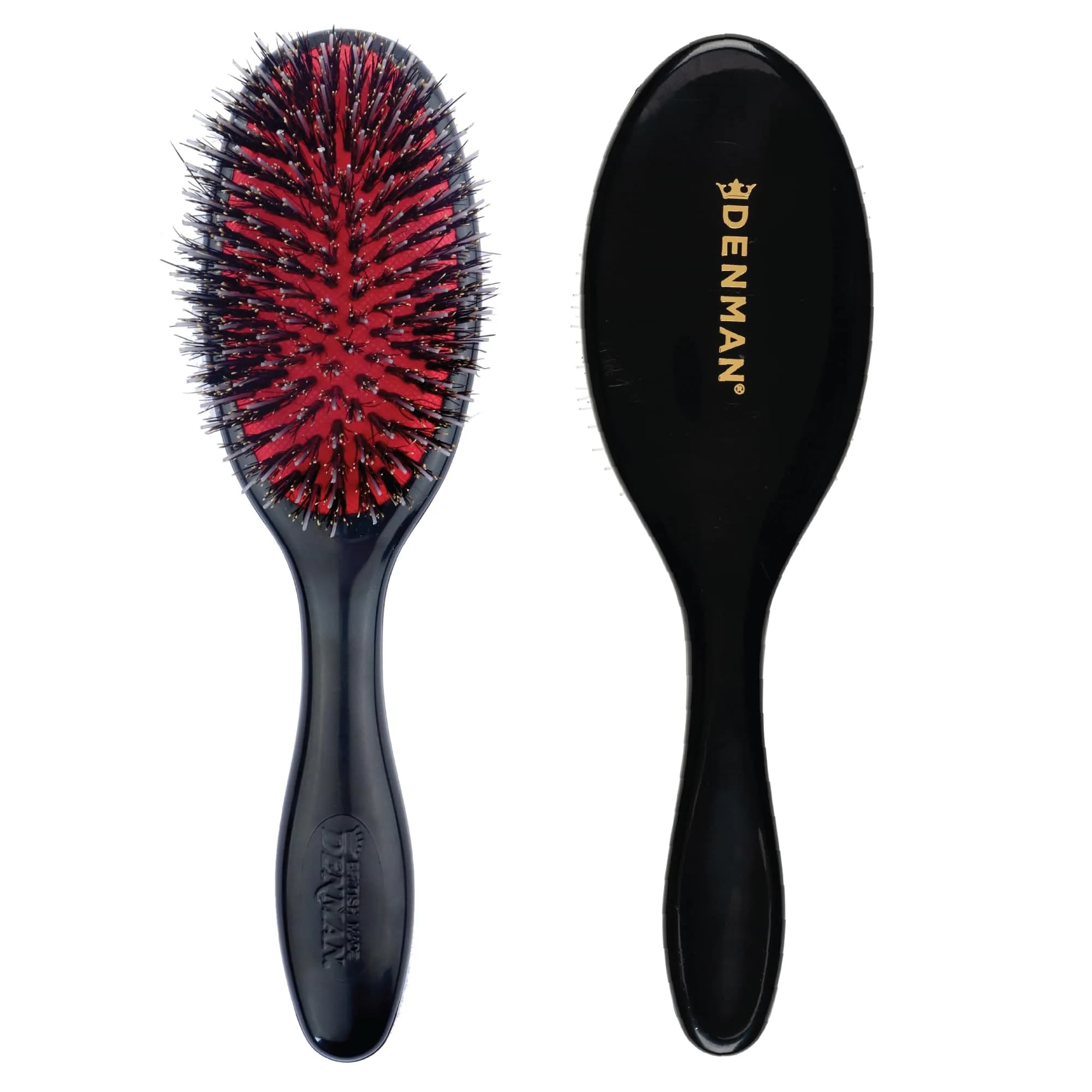 Denman D81M Boar Bristle Hair Brush – Smoothing, Shine & Detangling for All Hair Types | 2.44 in (6.2 cm) Wide — Black / Small