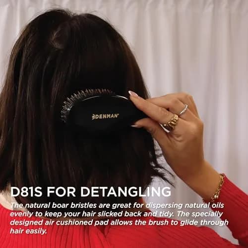 Denman D81S Cushion Hair Brush Small Black with Nylon Boar Bristles | Detangling, Smoothing, Shine thumbnail 3