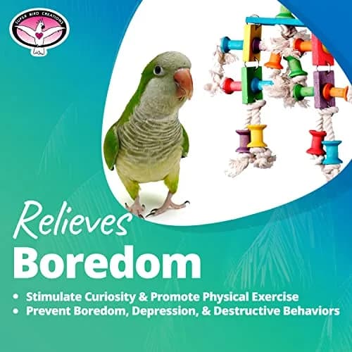 Super Bird Creations Dancing Spools Bird Toy with Cotton Rope for Medium Birds | 33cm (13" L x 8" H x 2" W) thumbnail 6
