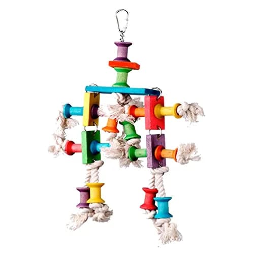 Super Bird Creations Dancing Spools Bird Toy with Cotton Rope for Medium Birds | 33cm (13" L x 8" H x 2" W) thumbnail 8