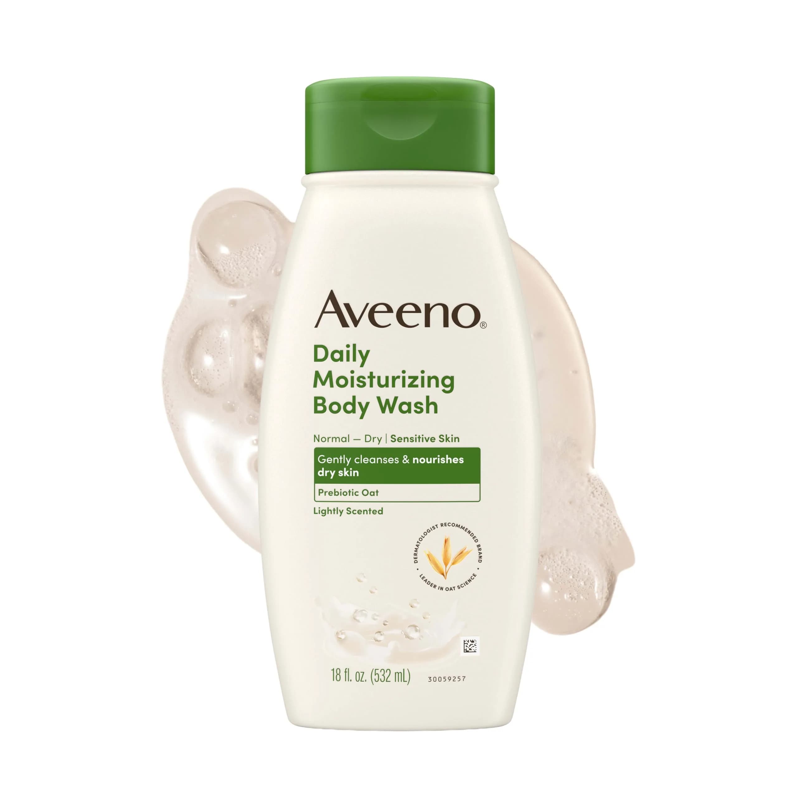 Aveeno Daily Moisturizing Body Wash for Normal to Dry Skin, Sensitive Skin Formula with Prebiotic Oat, 532ml (18 Fl Oz) | Gently Cleanses & Nourishes Dry Skin - main product image