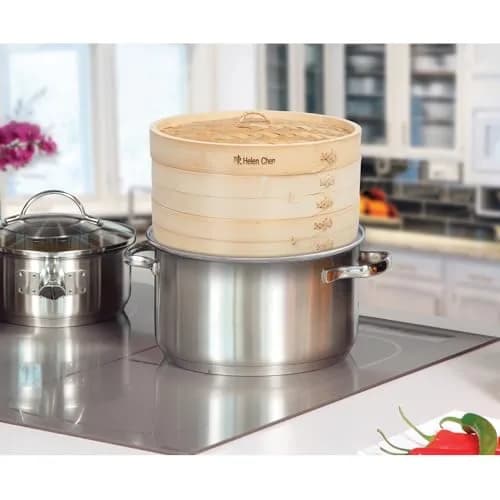 Helen's Asian Kitchen 10-Inch Natural Bamboo Food Steamer Basket with Lid | Traditional 2-Tier Steamer for Dumplings, Dim Sum, Veggies, Fish, Meat thumbnail 6