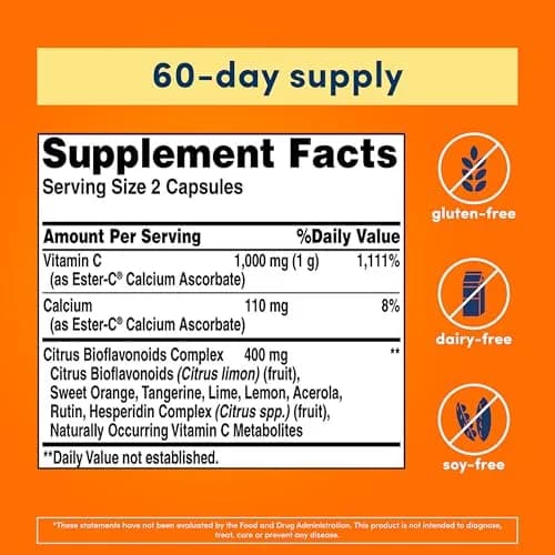 American Health Ester-C w/Citrus Bioflavonoids Capsules, 500mg | 120ct immune support thumbnail 2