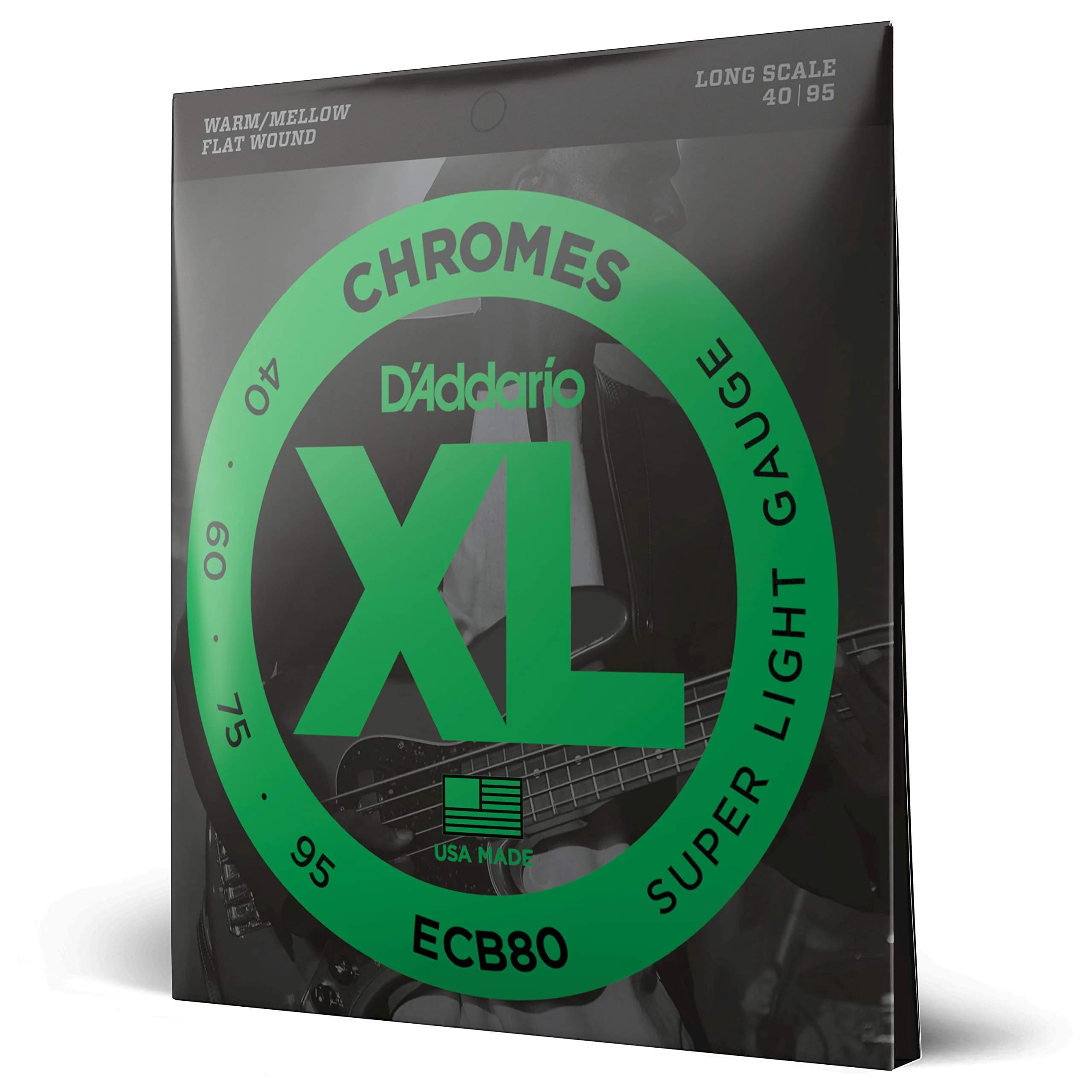 D'Addario XL Chromes Flatwound Bass Strings ECB81-5, 45-132, 5-String | Mellow Tone, Smooth Feel — Long Scale