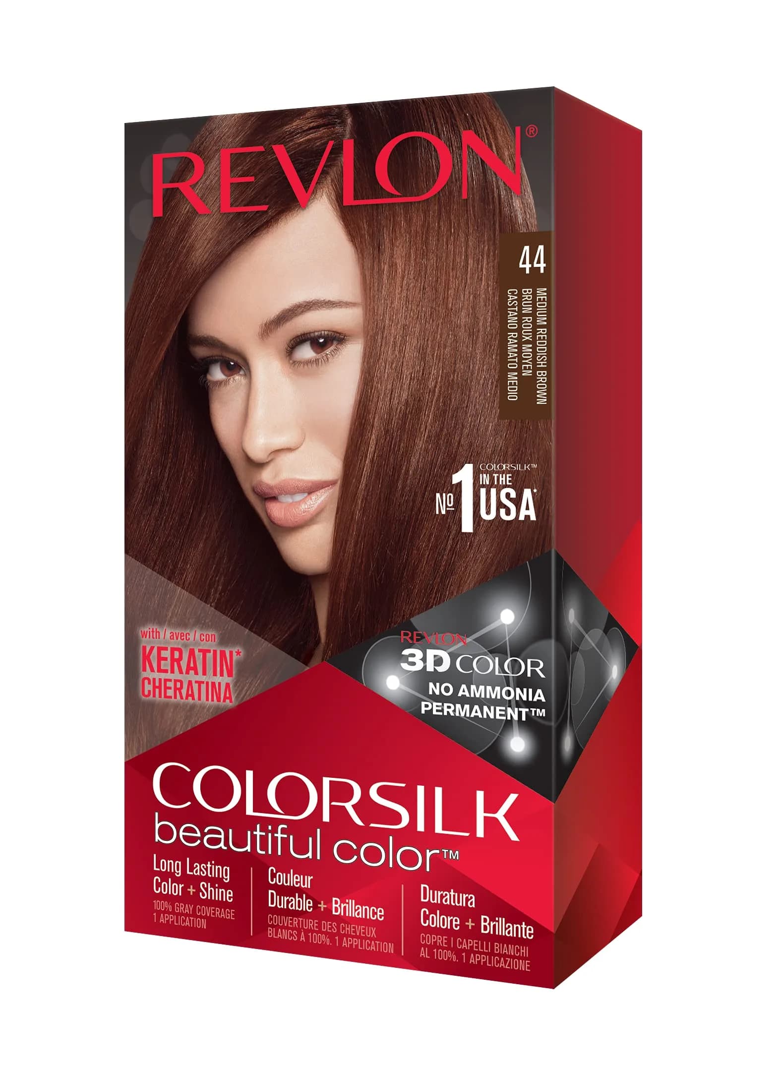 Revlon Colorsilk Beautiful Color Permanent Hair Dye 44 Medium Reddish Brown | Ammonia-Free Gray Coverage — 44 Medium Reddish Brown