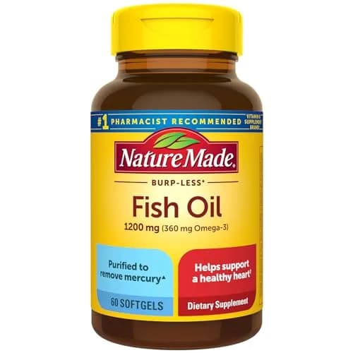 Nature Made Burp Less Fish Oil 1200 mg Softgels | 720 mg Omega-3 EPA DHA for Heart Health Support (60 Count, 30 Day Supply) thumbnail 1