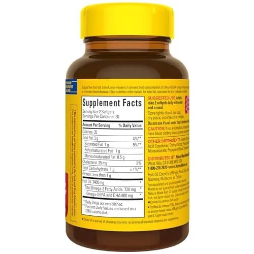 Nature Made Burp Less Fish Oil 1200 mg Softgels | 720 mg Omega-3 EPA DHA for Heart Health Support (60 Count, 30 Day Supply) thumbnail 7