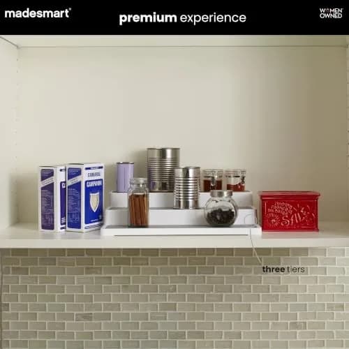 madesmart Three Tier Cabinet Shelf, White | Kitchen & Pantry Organizer with Non-slip & BPA-Free (14.75 x 9.75 x 3.50 in) thumbnail 2