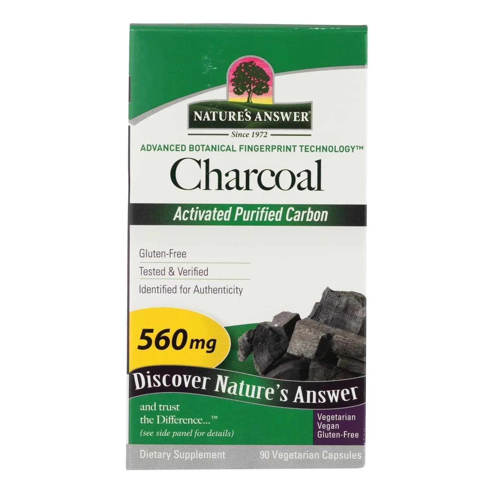 Nature's Answer Activated Charcoal Vegetarian Capsules | Detox & Waste Elimination (100 words) - main product image
