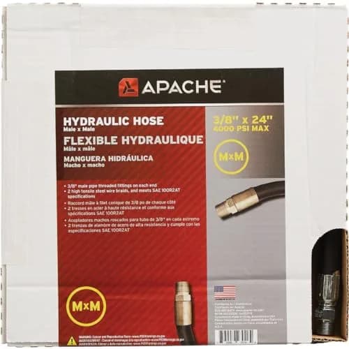 Apache 3/8" x 24" 2-Wire Hydraulic Hose Assembly Male x Male | 4000 PSI Working Pressure thumbnail 2