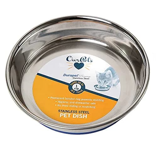 Our Pets DuraPet Stainless Steel Non-Slip Cat Bowl 1 Cup (5.3" x 5.3" x 1.1") | Whisker-Friendly & Dishwasher Safe thumbnail 2