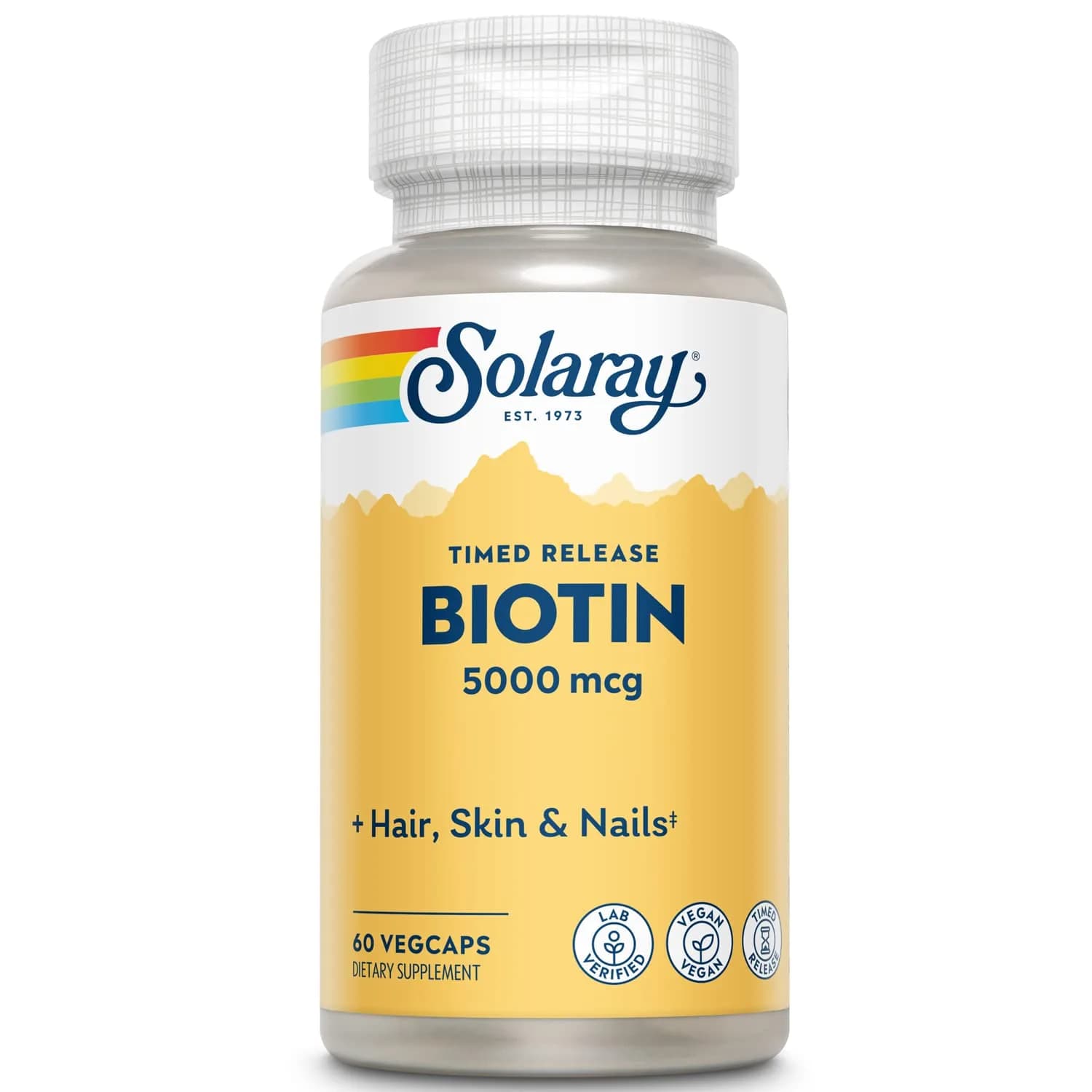 Solaray Timed-Release Biotin 5000 mcg | Vegan Capsules for Hair, Skin & Nails (70-120c)