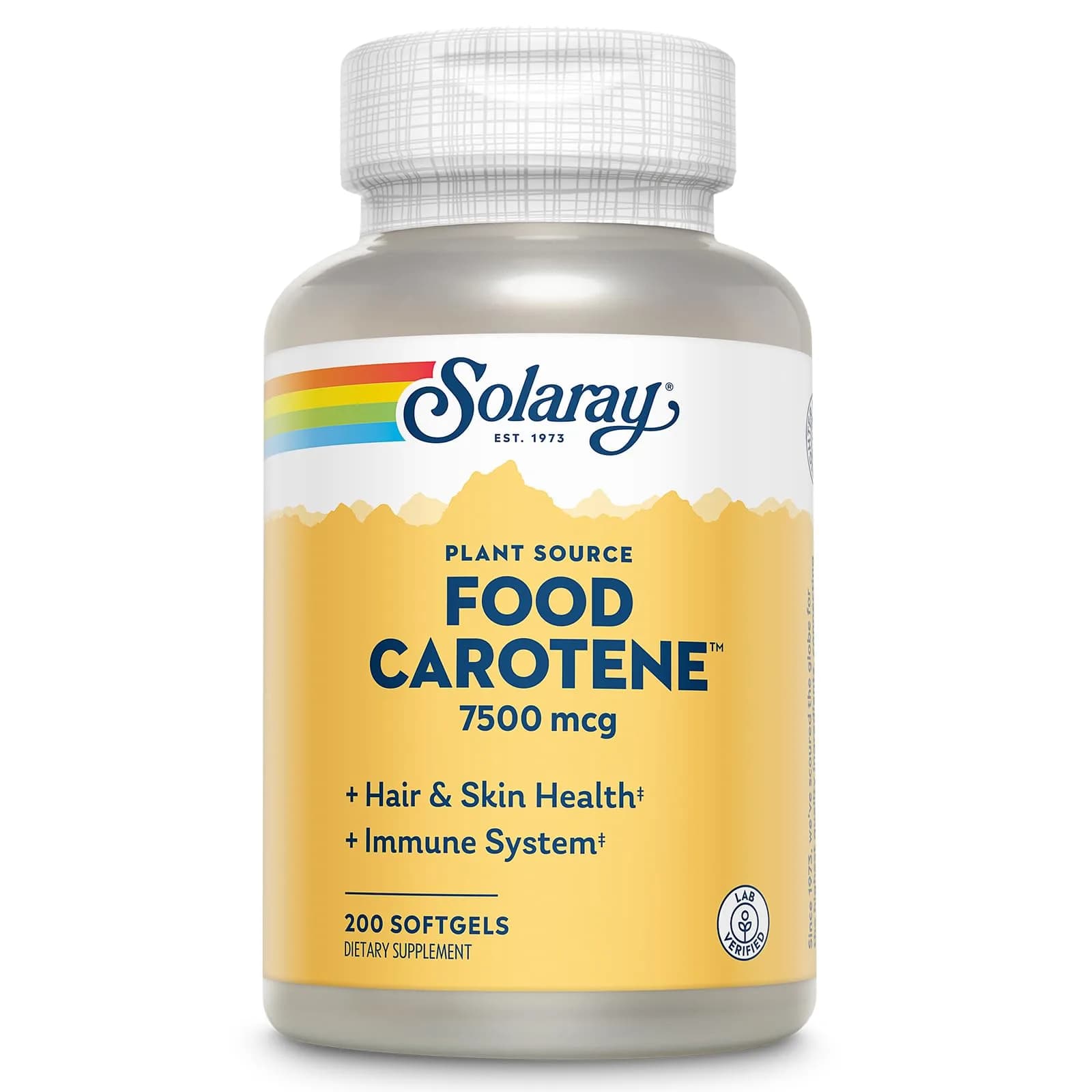 SOLARAY Food Carotene 7500mcg (25000 IU) | Vitamin A Supplement for Eyes & Skin, Plant Sourced, 200 Softgels - main product image