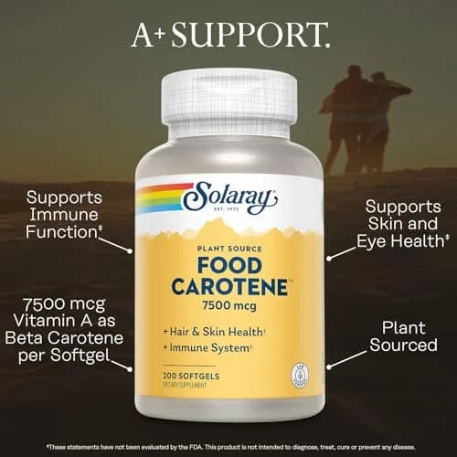 SOLARAY Food Carotene 7500mcg (25000 IU) | Vitamin A Supplement for Eyes & Skin, Plant Sourced, 200 Softgels thumbnail 3