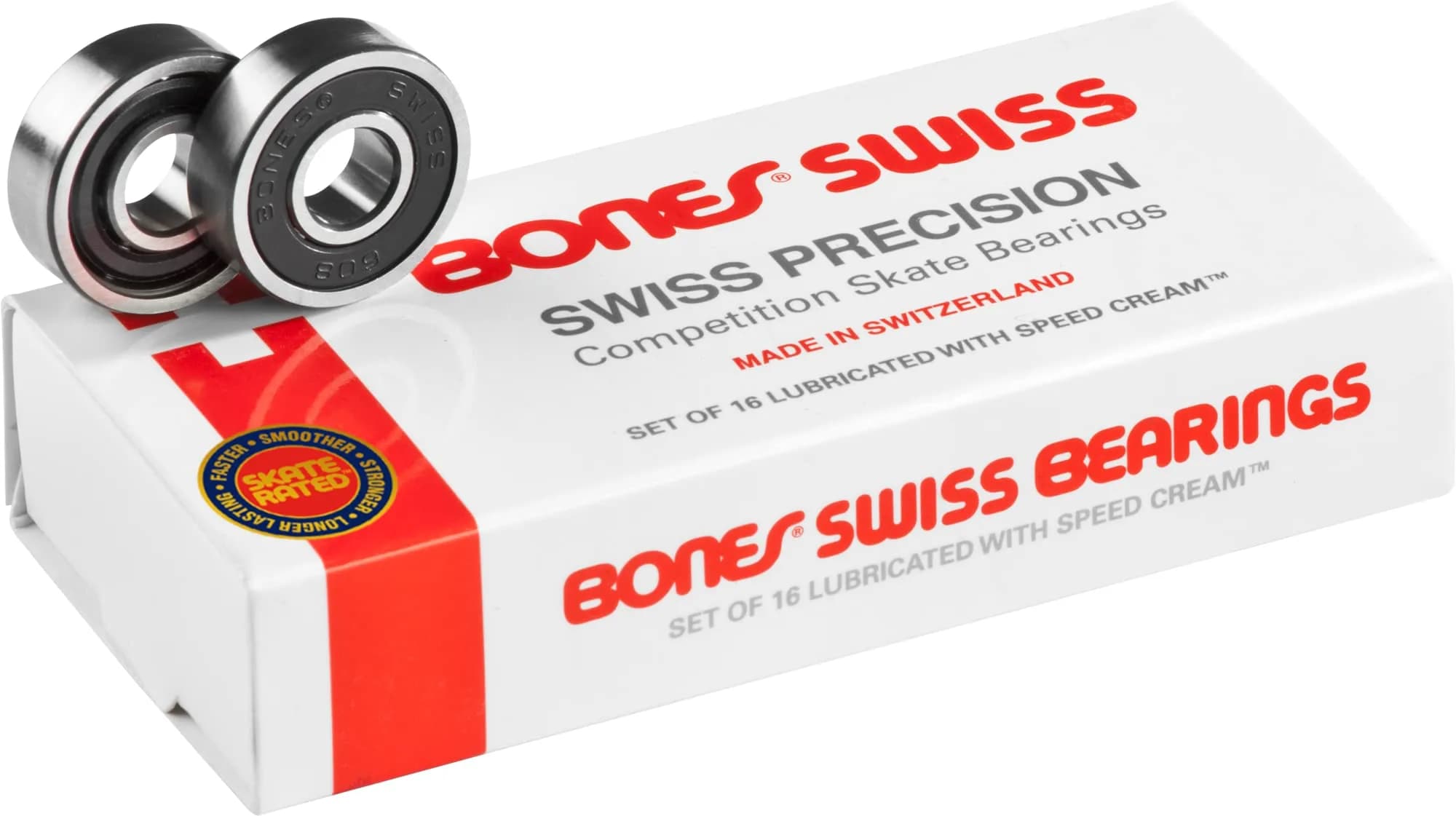 Bones Swiss Skate Bearings 8mm | High-Speed, Removable Rubber Shield (16 Pack) - main product image