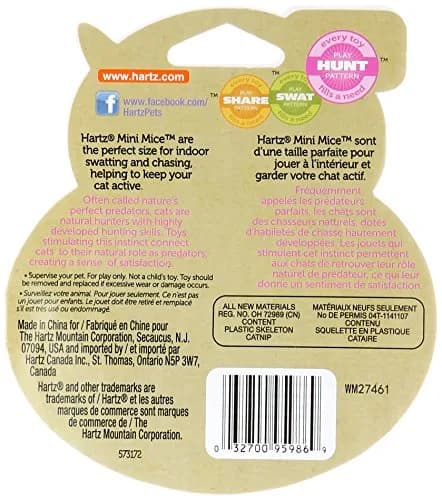 Hartz Just for Cats Mini Mice Cat Toy (5 Pack) | Lifelike Mice with Catnip for Predatory Play thumbnail 2