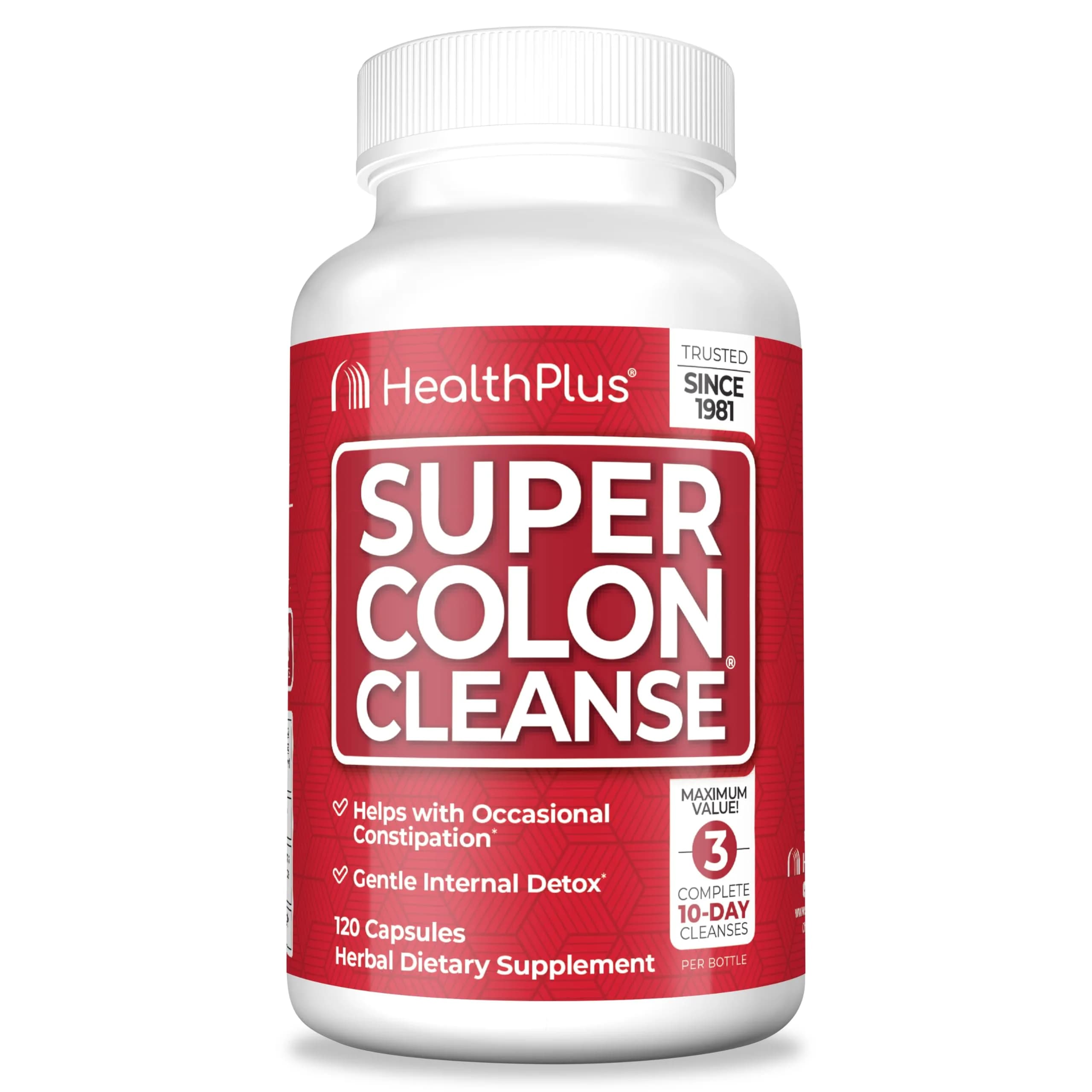 Health Plus Super Colon Cleanse 120 Capsules | Gentle Gut Cleanse Detox with Psyllium Husk & Probiotics