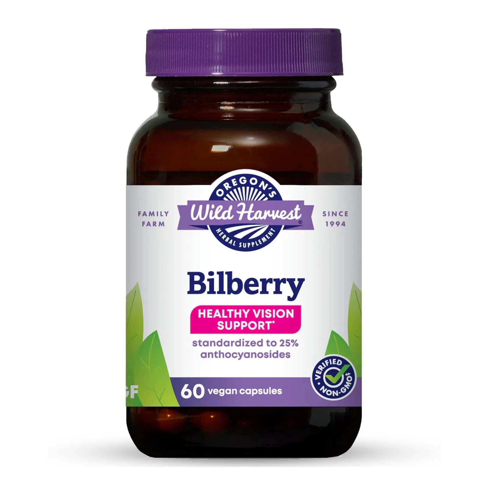 Oregon's Wild Harvest Bilberry Herbal Supplement Vegan Capsules 60 Count | Supports Healthy Vision