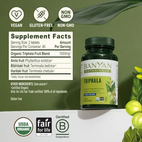 Banyan Botanicals Organic Triphala Tablets - Gentle Daily Digestion & Colon Support - 90 Tablets, Vegan, Non-GMO | Detox & Gut Microbiome Support thumbnail 5