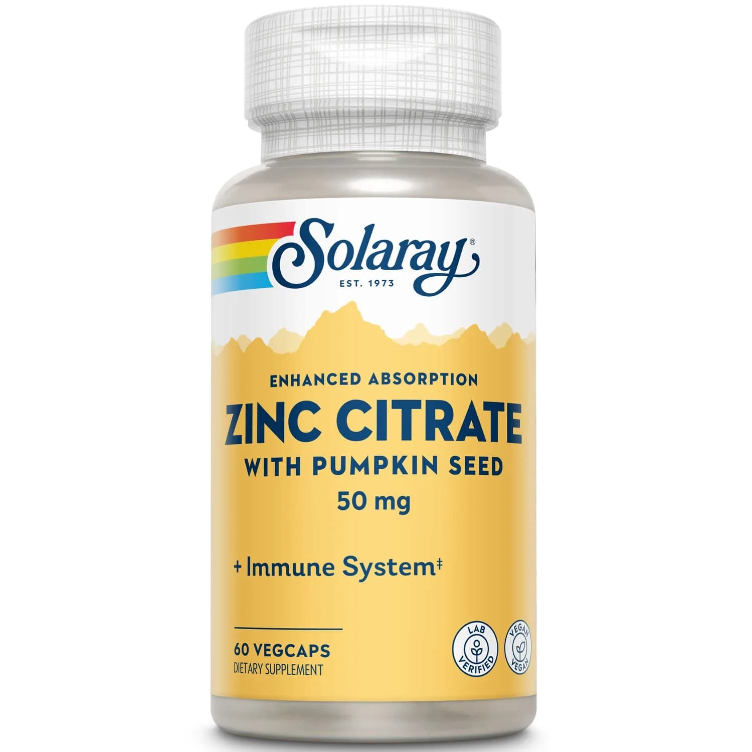 Solaray Zinc Citrate 50mg, Pumpkin Seed for Absorption, 60 Capsules | Supports Immunity & Skin - main product image