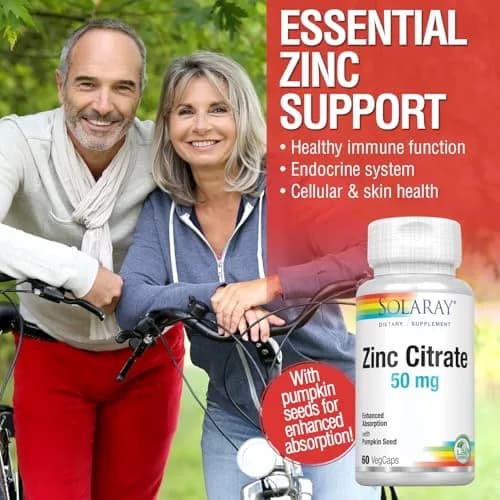 Solaray Zinc Citrate 50mg, Pumpkin Seed for Absorption, 60 Capsules | Supports Immunity & Skin thumbnail 3