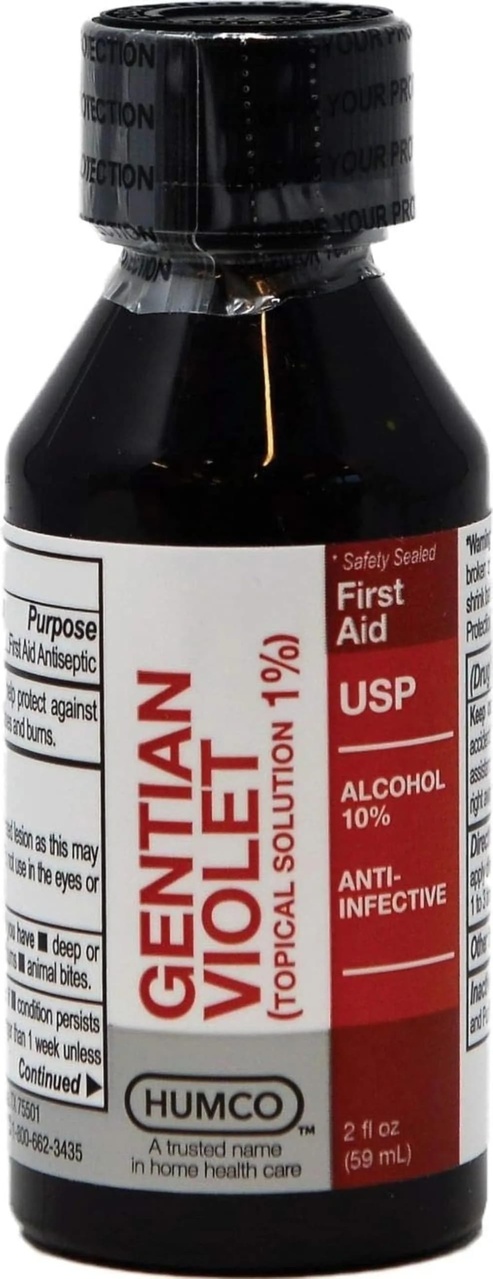 Humco Gentian Violet Topical Solution 1% Liquid 2 Fl Oz (59 ml) | Antiseptic for Minor Cuts & Fungal Infections — Gentian Violet