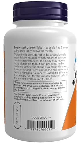 NOW Supplements, L-Glutamine 500 mg | Supports Immune & Recovery, 120 Veg Caps thumbnail 2