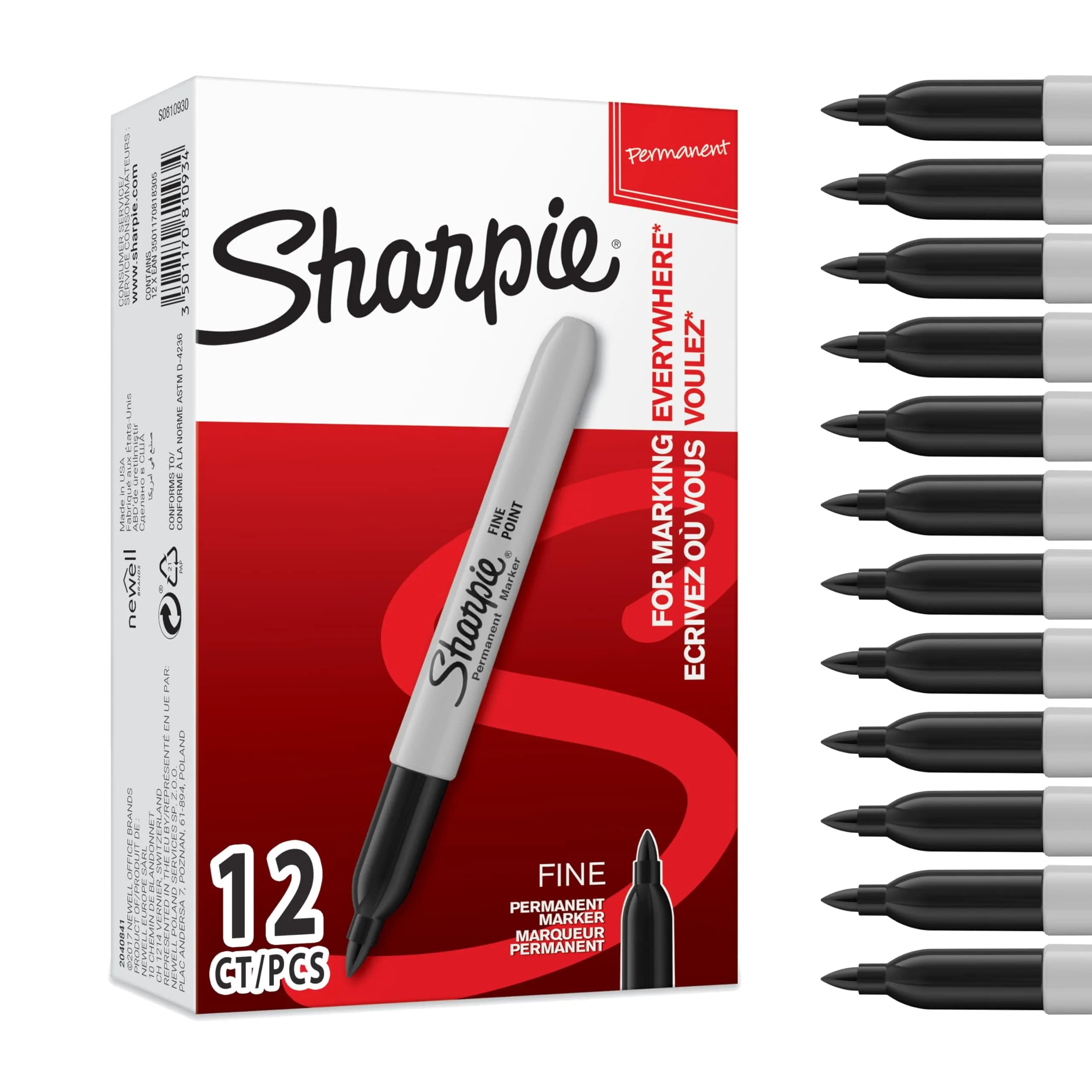 Sharpie Permanent Markers, Fine Point, Black, 12 Count | Fade & Water Resistant